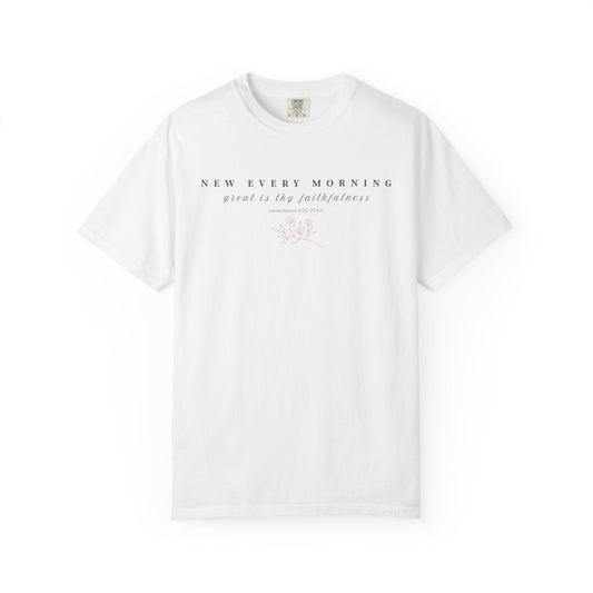 New Every Morning Christian T-Shirt – Great Is Thy Faithfulness Botanical Tee